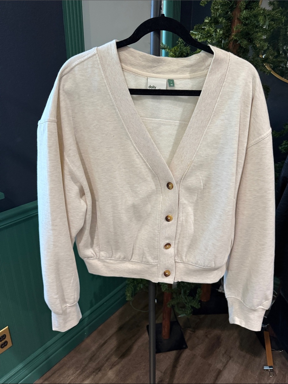 Daily V-Neck Button-Front Cardigan in Light Cream